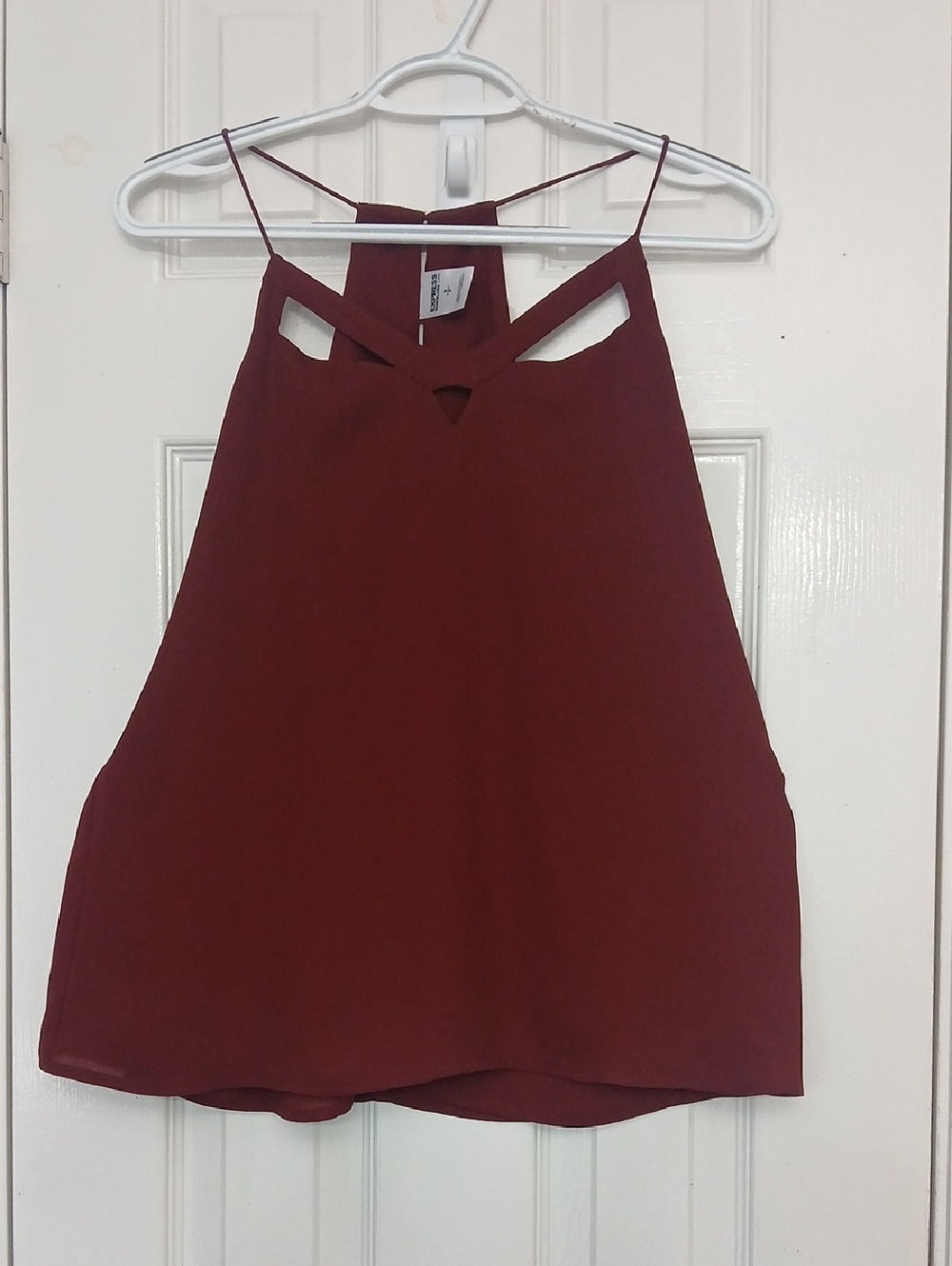 Express Maroon/Burgundy Cutout Halter Barcelona Cami Top